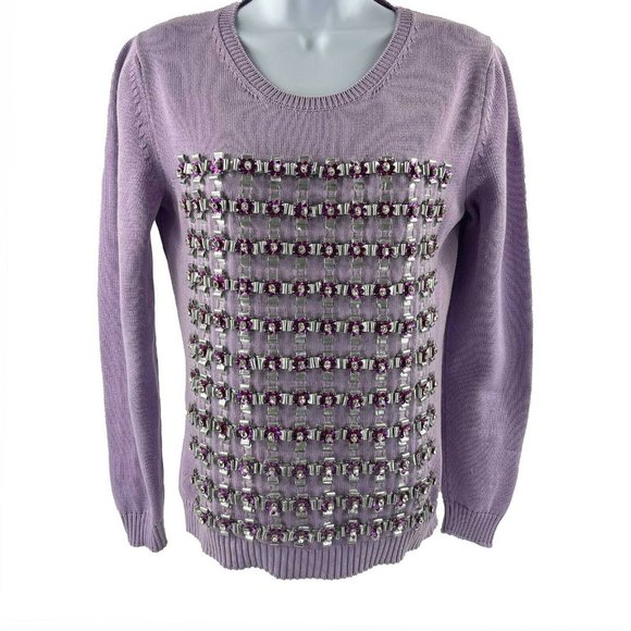 Mary Katrantzou - Crystal Flower Knit Sweater Top - Lilac, Purple, Grey - S - Picture 7 of 13